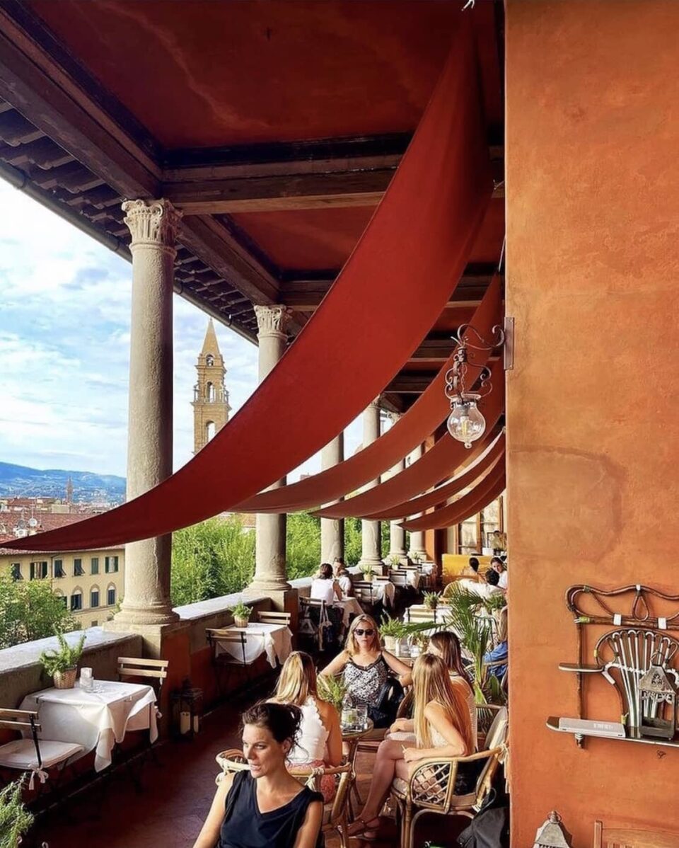 Aperitivo cocktails with Florence skyline in the background