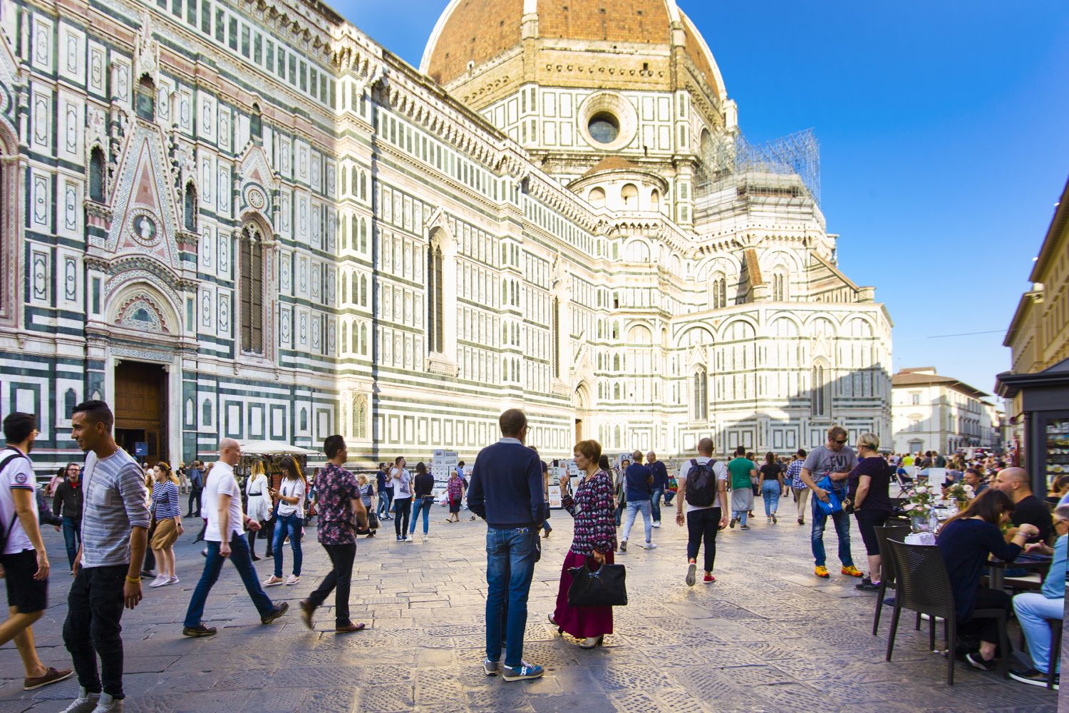 Florence tram passing through a city street
