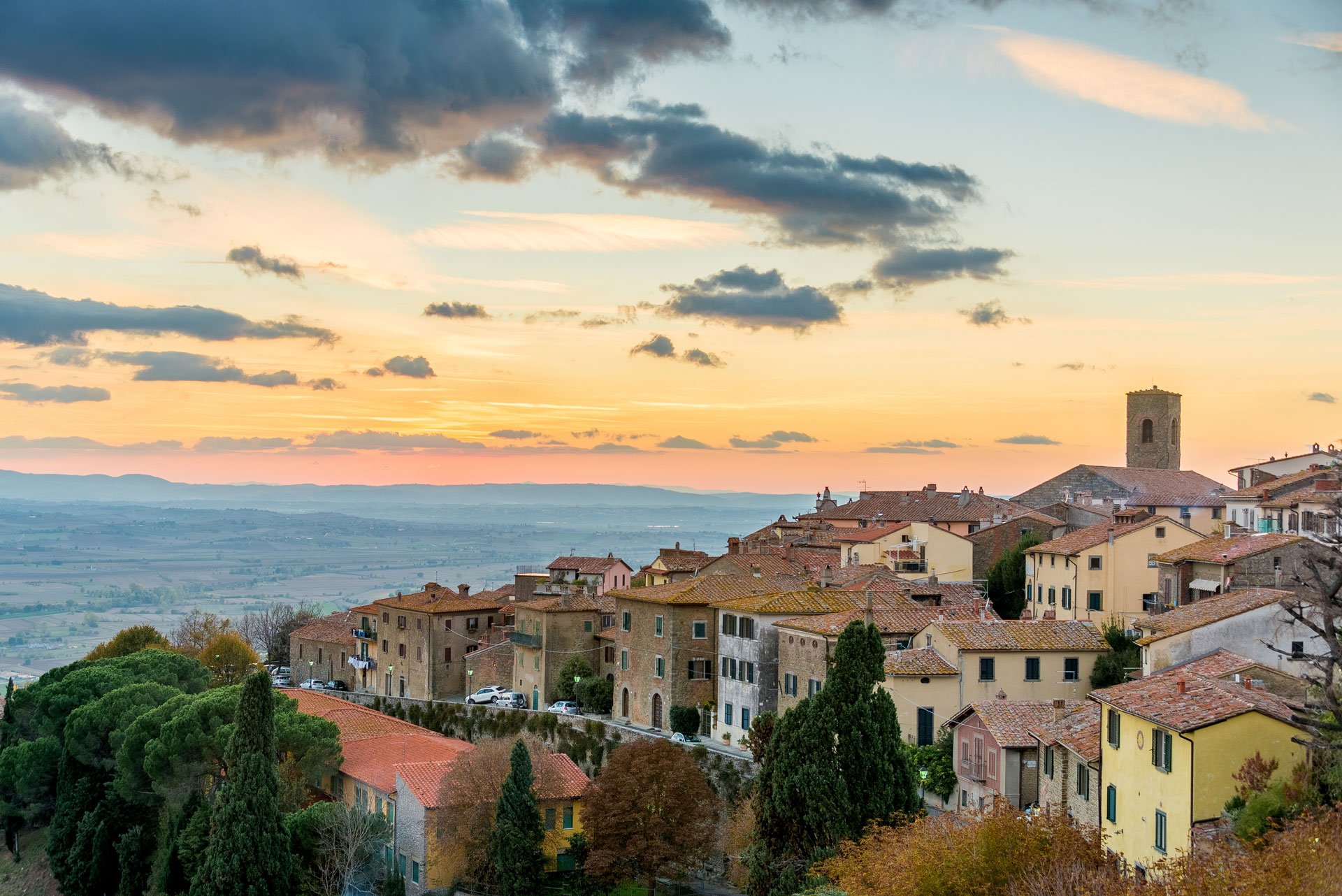Tuscan hill town street scene in Arezzo or Cortona