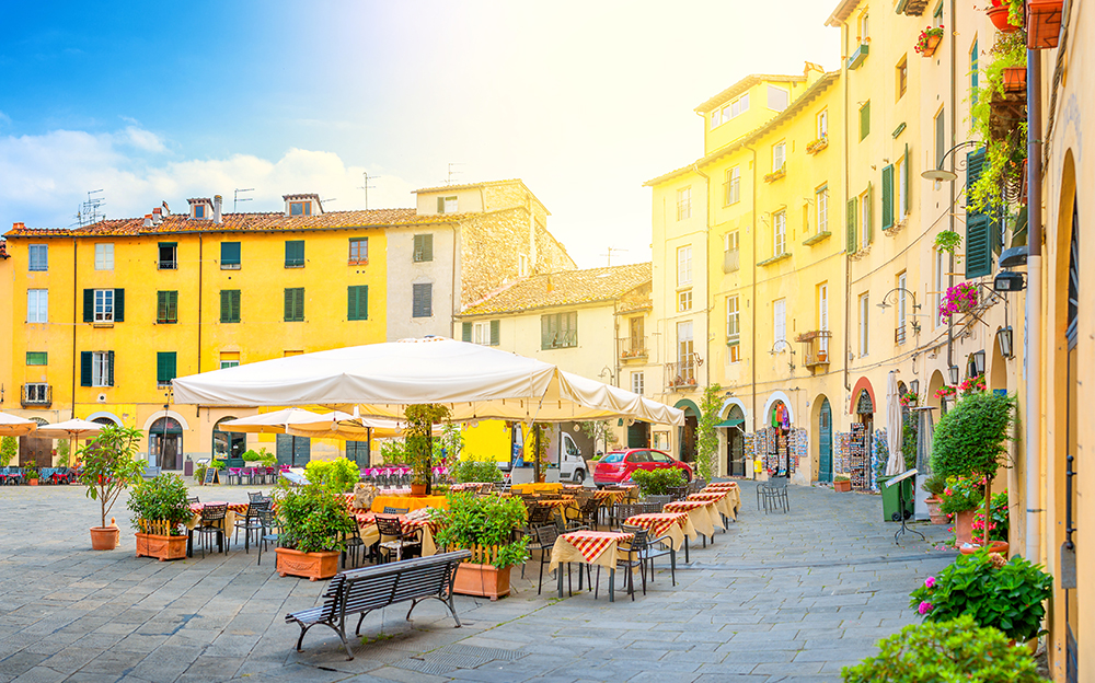 Aerial view of Lucca's historic center within its walls