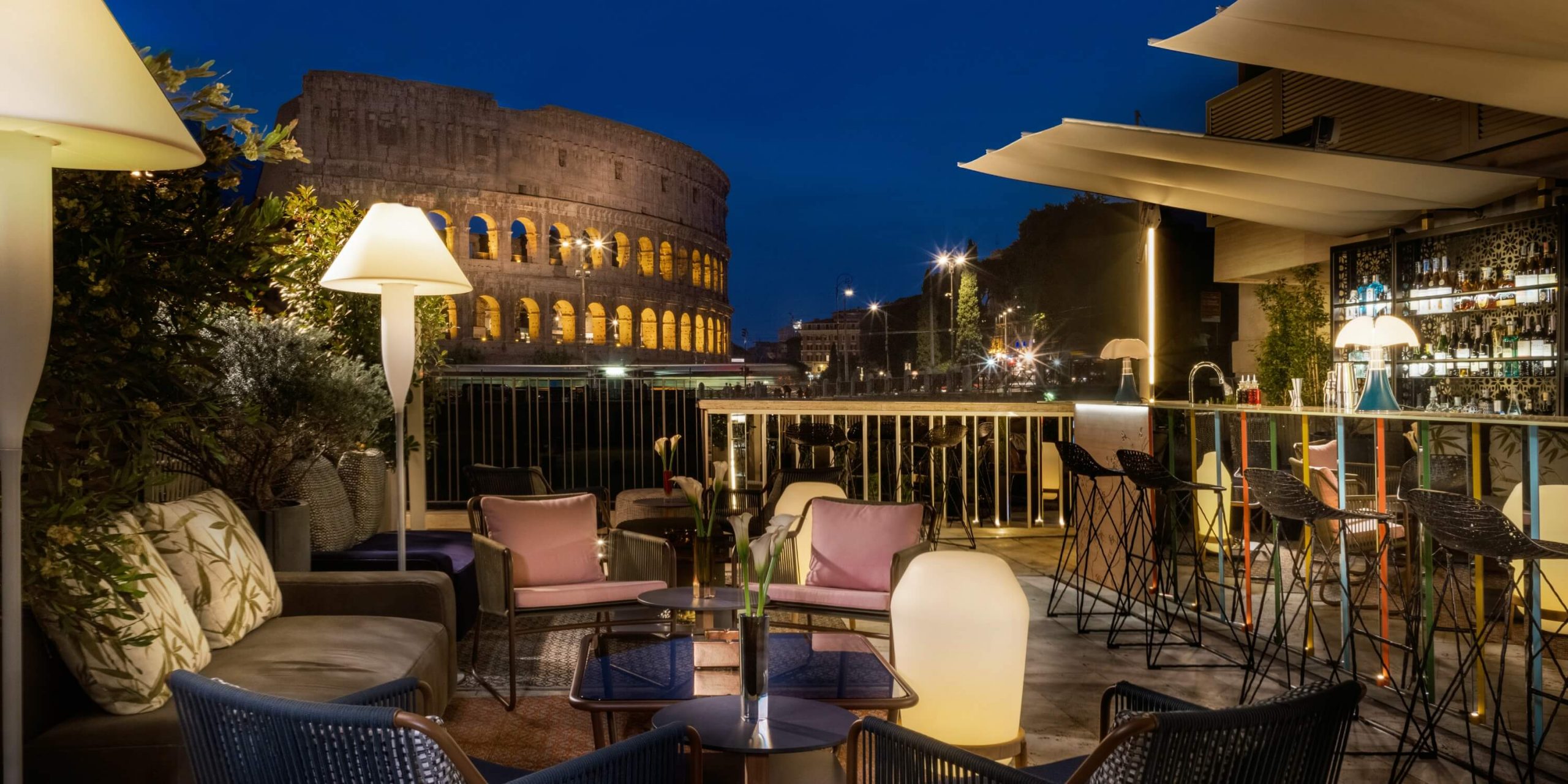 Cocktail bar scene in Rome at night
