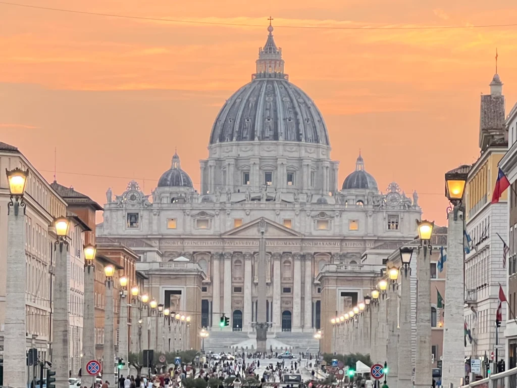 St. Peter's Basilica and Vatican skyline at sunrise